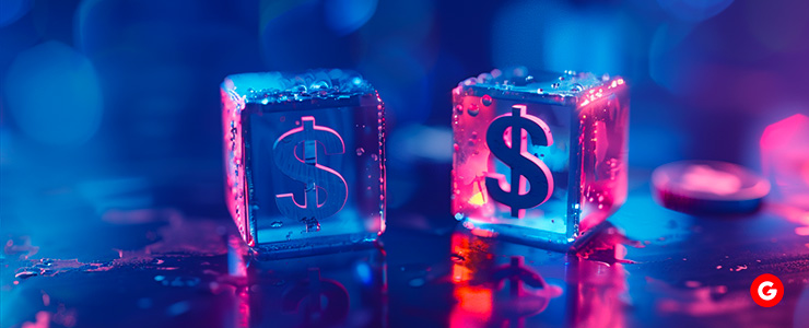 Ice cubes featuring dollar signs, representing financial success and prosperity.