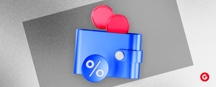 A blue wallet displayed alongside a red and blue coin, showcasing a vibrant color contrast.