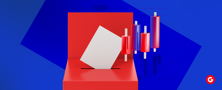 A red box containing a paper ballot, symbolizing voting in the context of AI in CFD trading.